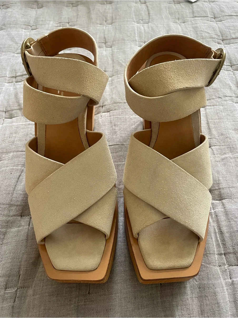 Rag & Bone Santiago Suede Wedge Wrap Sandals in natural, size 8.5 (Eur 39)